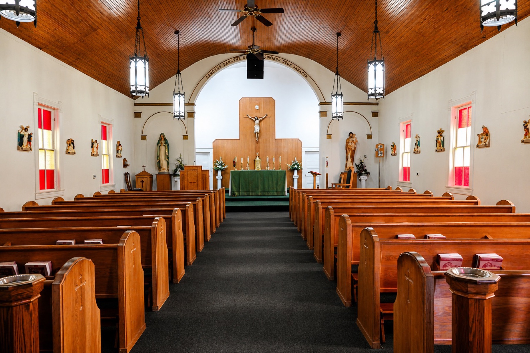 The nave and sanctuary inside Mother of Sorrows Catholic Church
